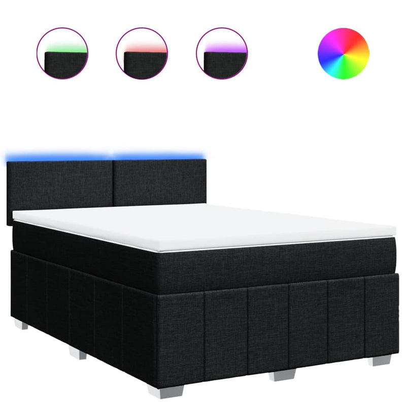 Box Spring Bed with Mattress Black Double Fabric