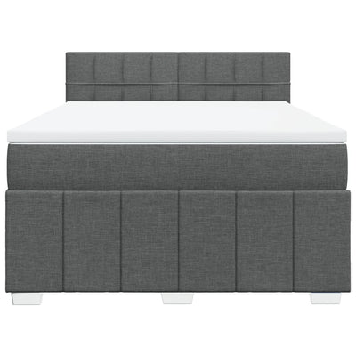 Box Spring Bed with Mattress Dark Grey Double Fabric