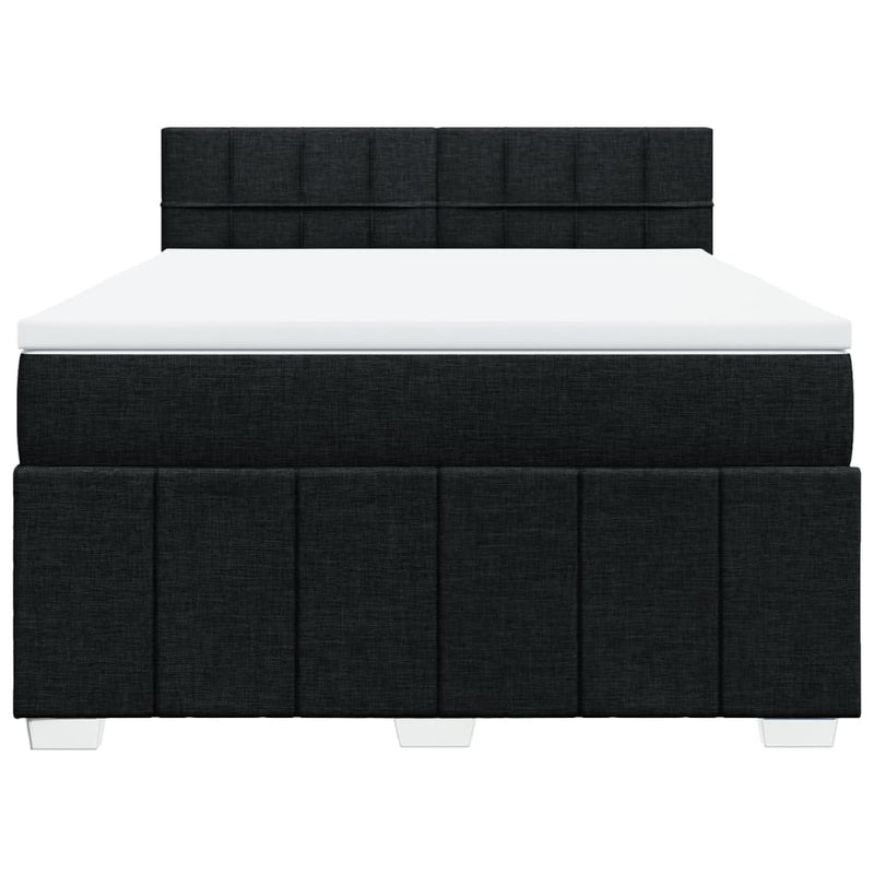 Box Spring Bed with Mattress Black Double Fabric