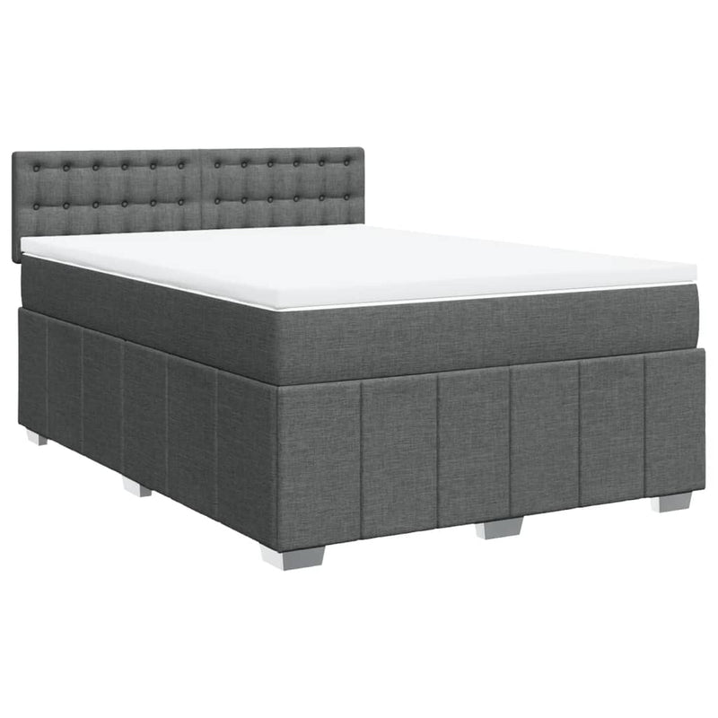 Box Spring Bed with Mattress Dark Grey Double Fabric