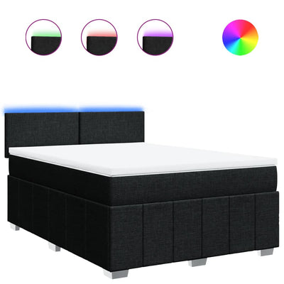 Box Spring Bed with Mattress Black Queen Fabric