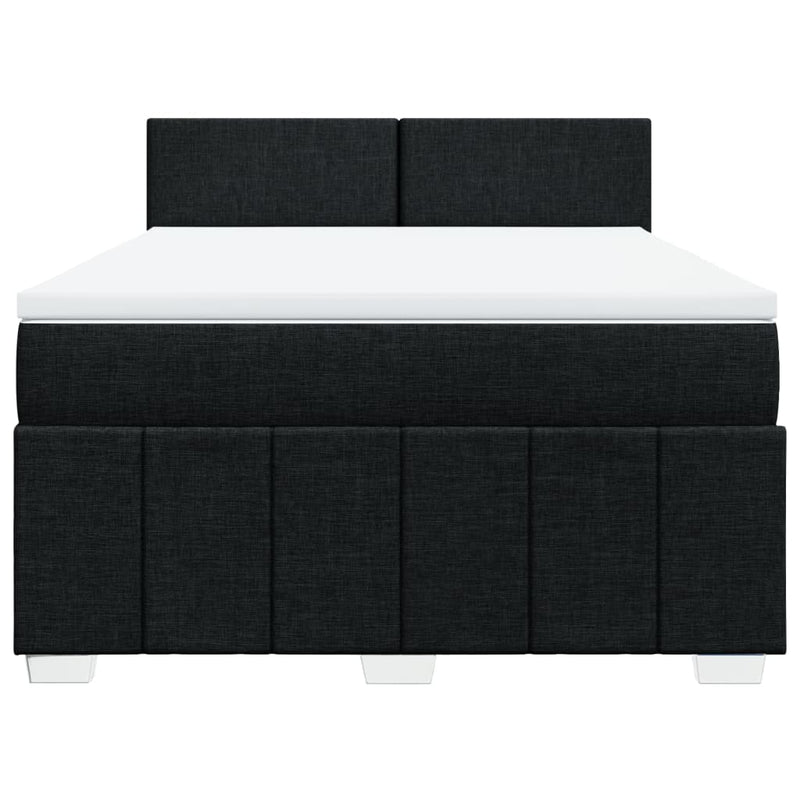 Box Spring Bed with Mattress Black Queen Fabric