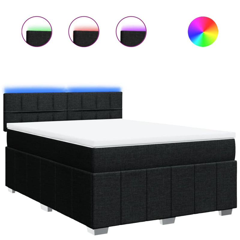 Box Spring Bed with Mattress Black Queen Fabric