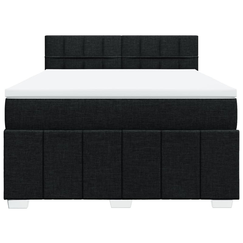 Box Spring Bed with Mattress Black Queen Fabric