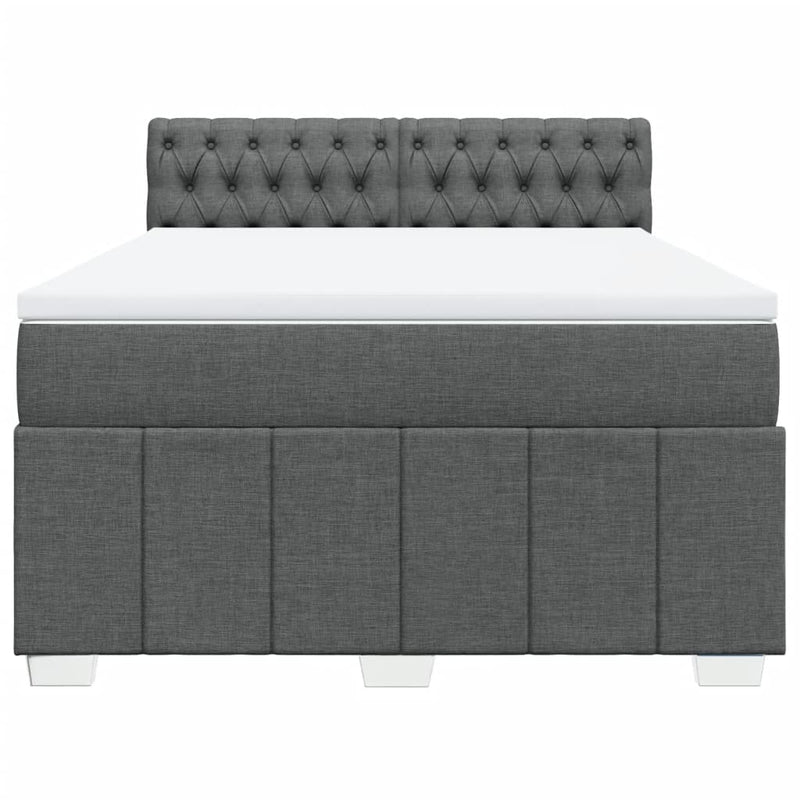 Box Spring Bed with Mattress Dark Grey Queen Fabric