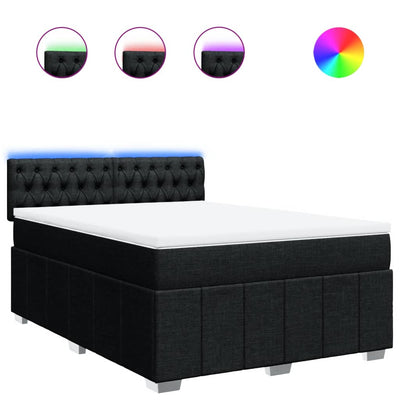 Box Spring Bed with Mattress Black Queen Fabric