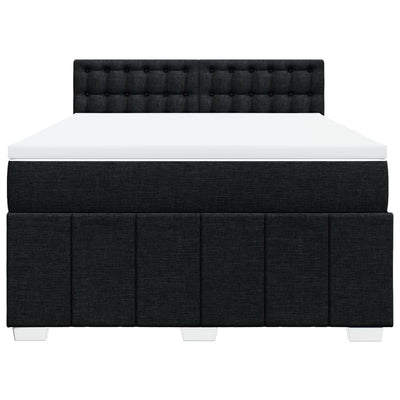 Box Spring Bed with Mattress Black Queen Fabric