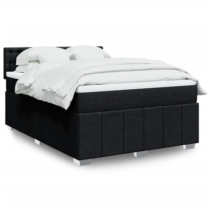 Box Spring Bed with Mattress Black Queen Fabric