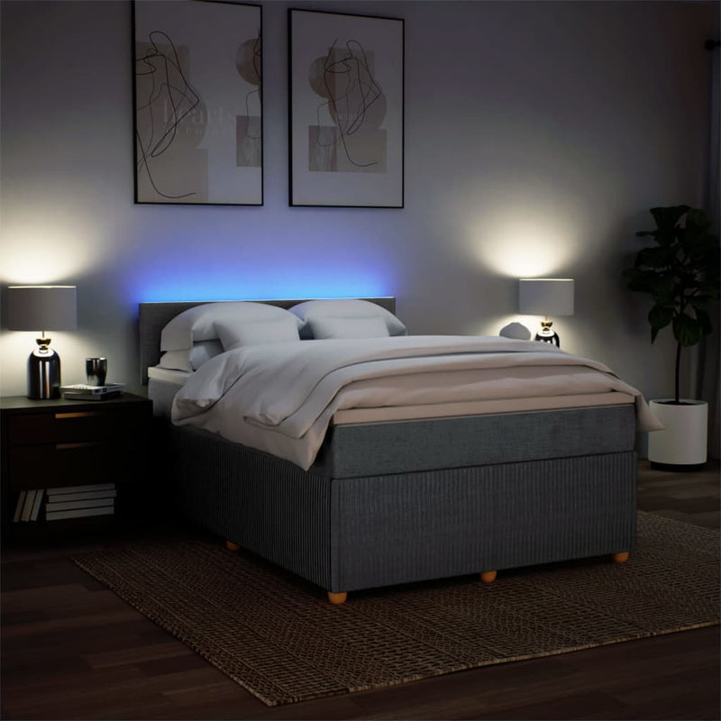 Box Spring Bed with Mattress Light Grey Queen Fabric