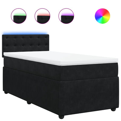 Box Spring Bed with Mattress Black King Single Velvet