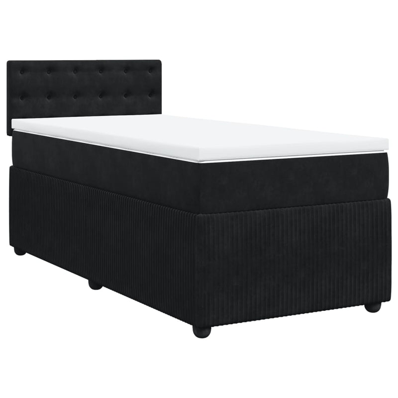 Box Spring Bed with Mattress Black King Single Velvet