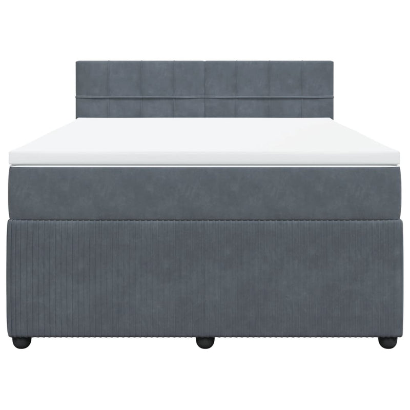 Box Spring Bed with Mattress Dark Grey Double Velvet