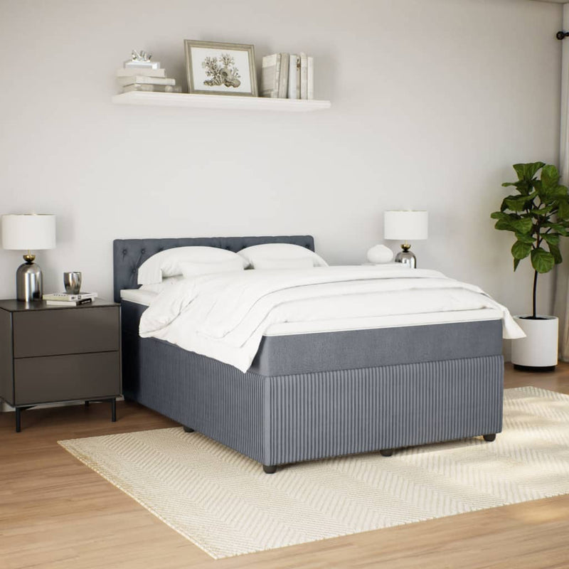 Box Spring Bed with Mattress Dark Grey Double Velvet