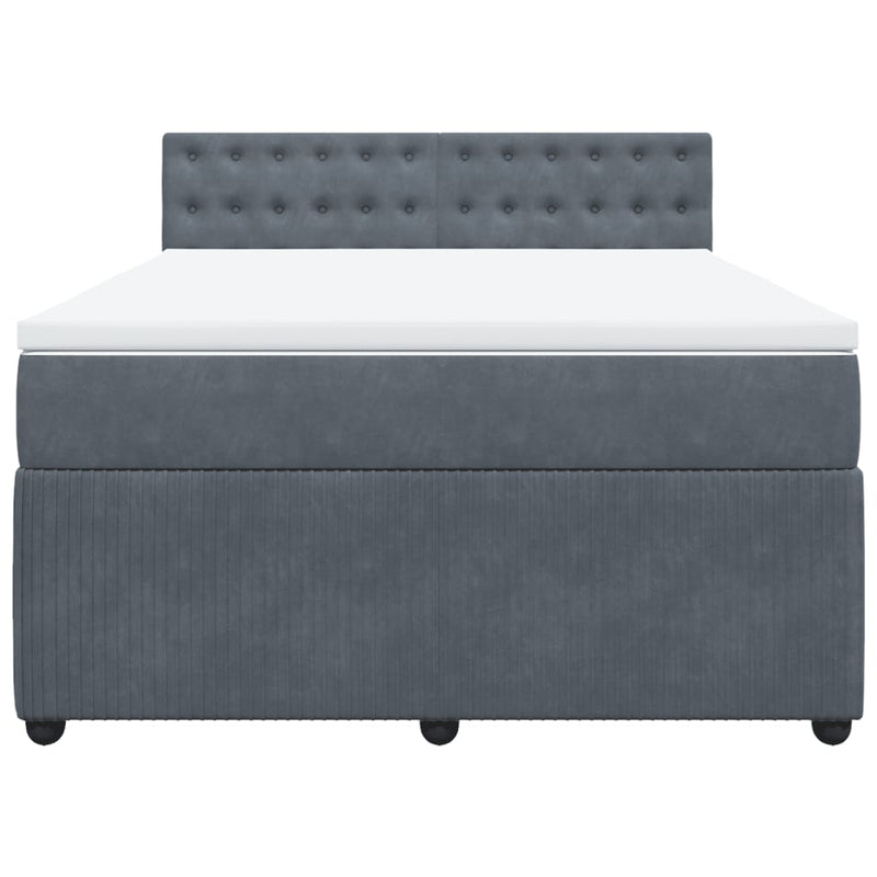 Box Spring Bed with Mattress Dark Grey Double Velvet