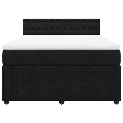 Box Spring Bed with Mattress Black Double Velvet