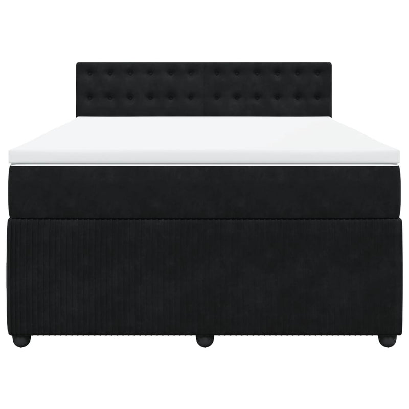 Box Spring Bed with Mattress Black Double Velvet