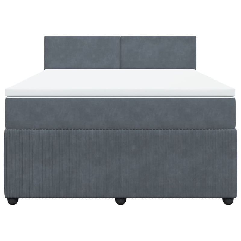 Box Spring Bed with Mattress Dark Grey Queen Velvet