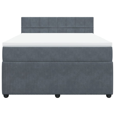 Box Spring Bed with Mattress Dark Grey Queen Velvet