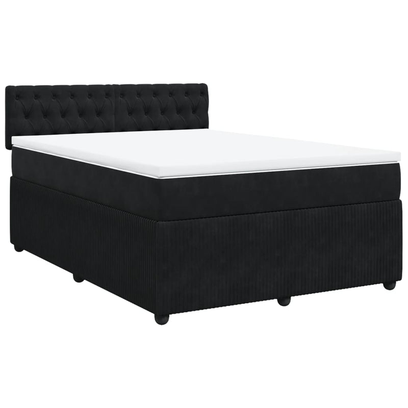 Box Spring Bed with Mattress Black Queen Velvet