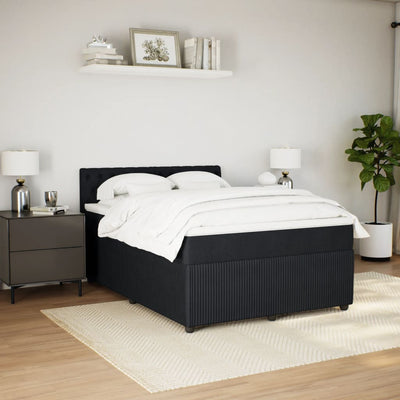 Box Spring Bed with Mattress Black Queen Velvet