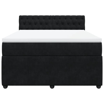 Box Spring Bed with Mattress Black Queen Velvet