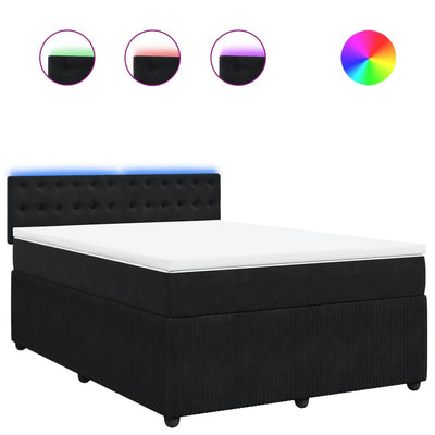 Box Spring Bed with Mattress Black Queen Velvet