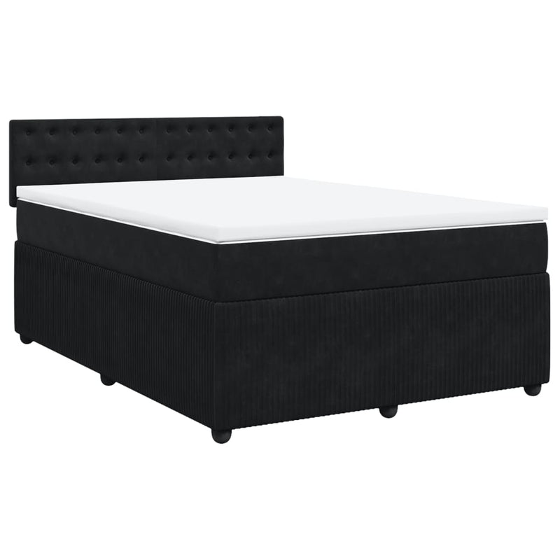 Box Spring Bed with Mattress Black Queen Velvet