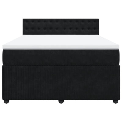 Box Spring Bed with Mattress Black Queen Velvet