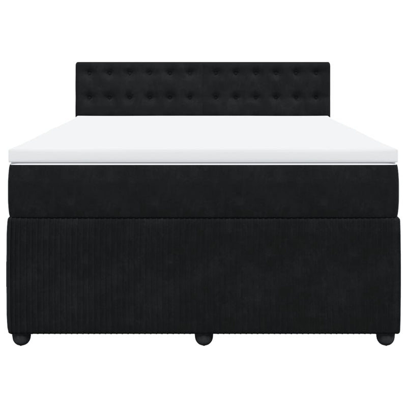 Box Spring Bed with Mattress Black Queen Velvet