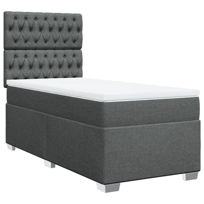 Box Spring Bed with Mattress Dark Grey King Single Fabric