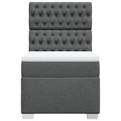 Box Spring Bed with Mattress Dark Grey King Single Fabric