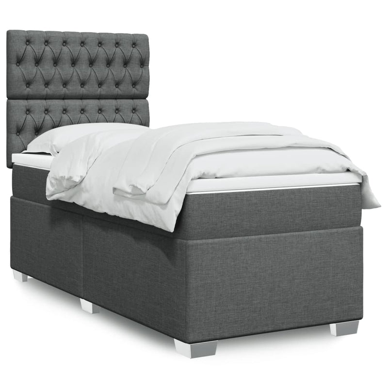 Box Spring Bed with Mattress Dark Grey King Single Fabric