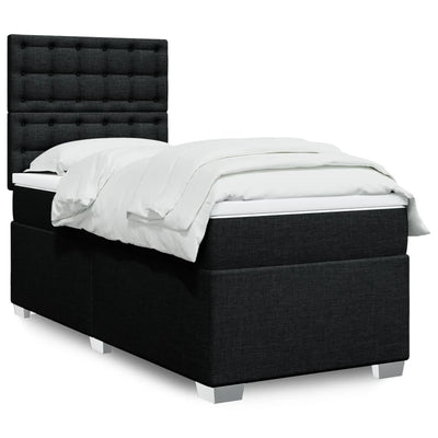 Box Spring Bed with Mattress Black King Single Fabric