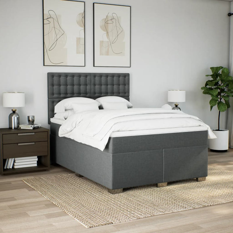 Box Spring Bed with Mattress Dark Grey Double Fabric