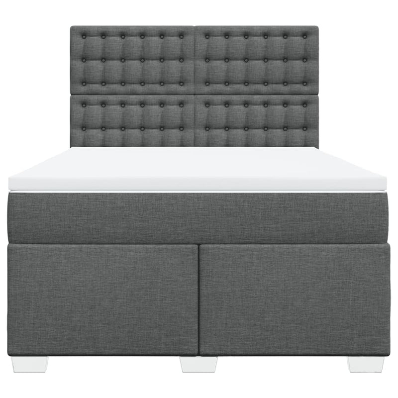 Box Spring Bed with Mattress Dark Grey Double Fabric