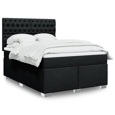 Box Spring Bed with Mattress Black Queen Fabric