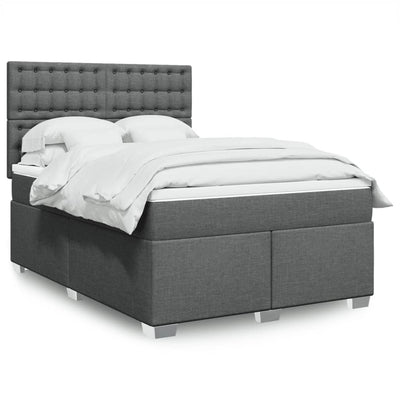 Box Spring Bed with Mattress Dark Grey Queen Fabric