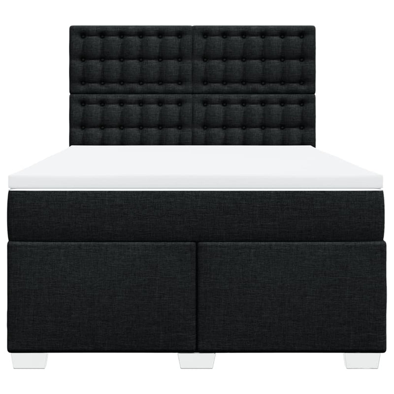 Box Spring Bed with Mattress Black Queen Fabric