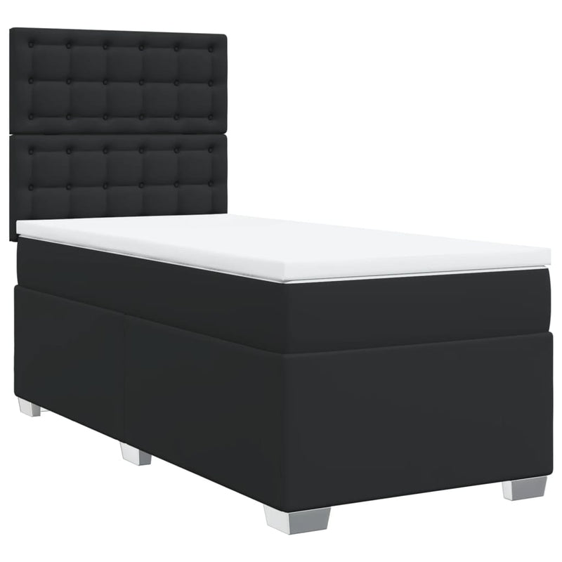 Box Spring Bed with Mattress Black King Single Faux Leather