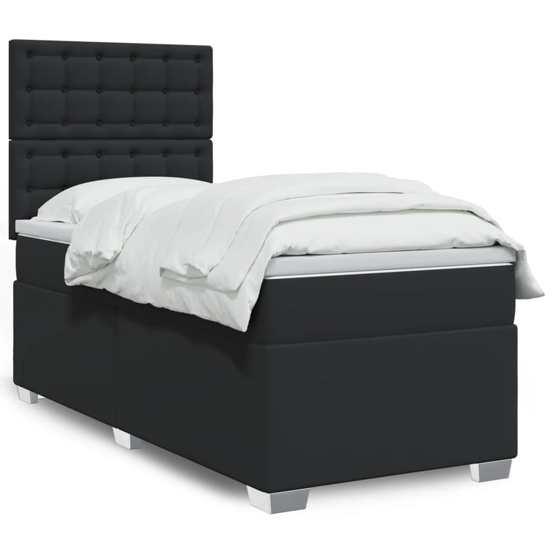 Box Spring Bed with Mattress Black King Single Faux Leather