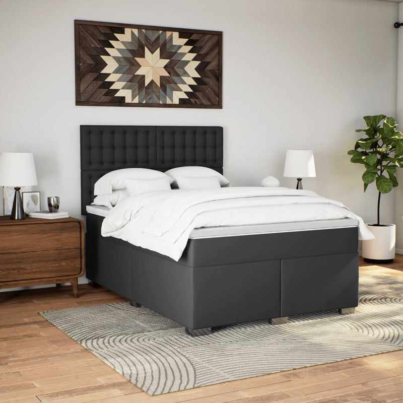 Box Spring Bed with Mattress Black Double Faux Leather