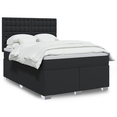 Box Spring Bed with Mattress Black Double Faux Leather