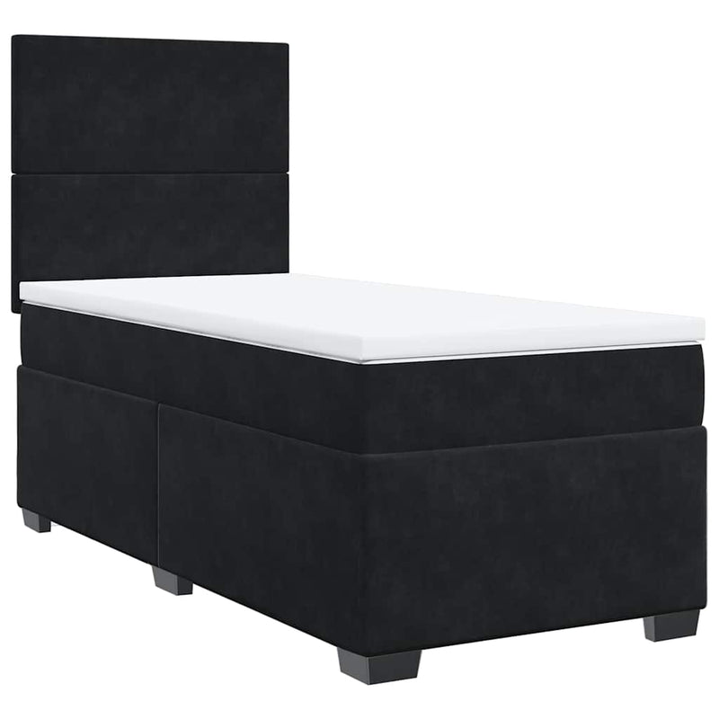 Box Spring Bed with Mattress Black King Single Velvet