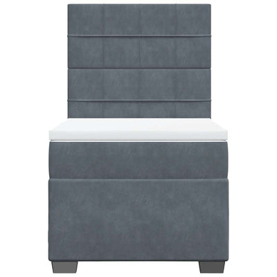 Box Spring Bed with Mattress Dark Grey King Single Velvet