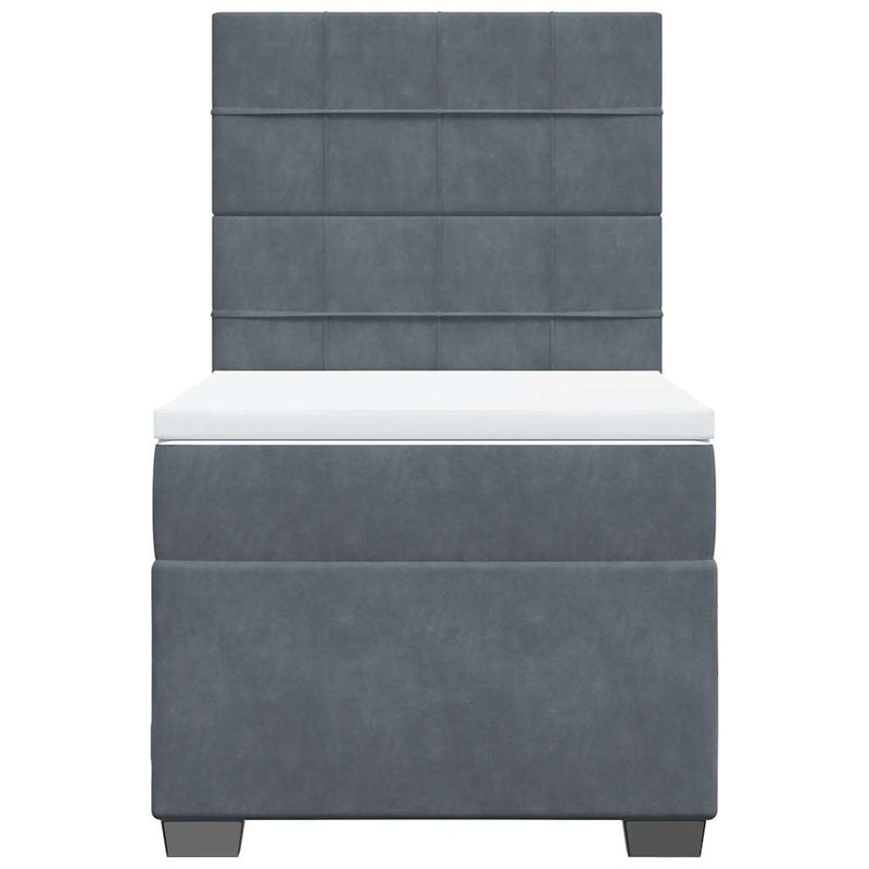 Box Spring Bed with Mattress Dark Grey King Single Velvet