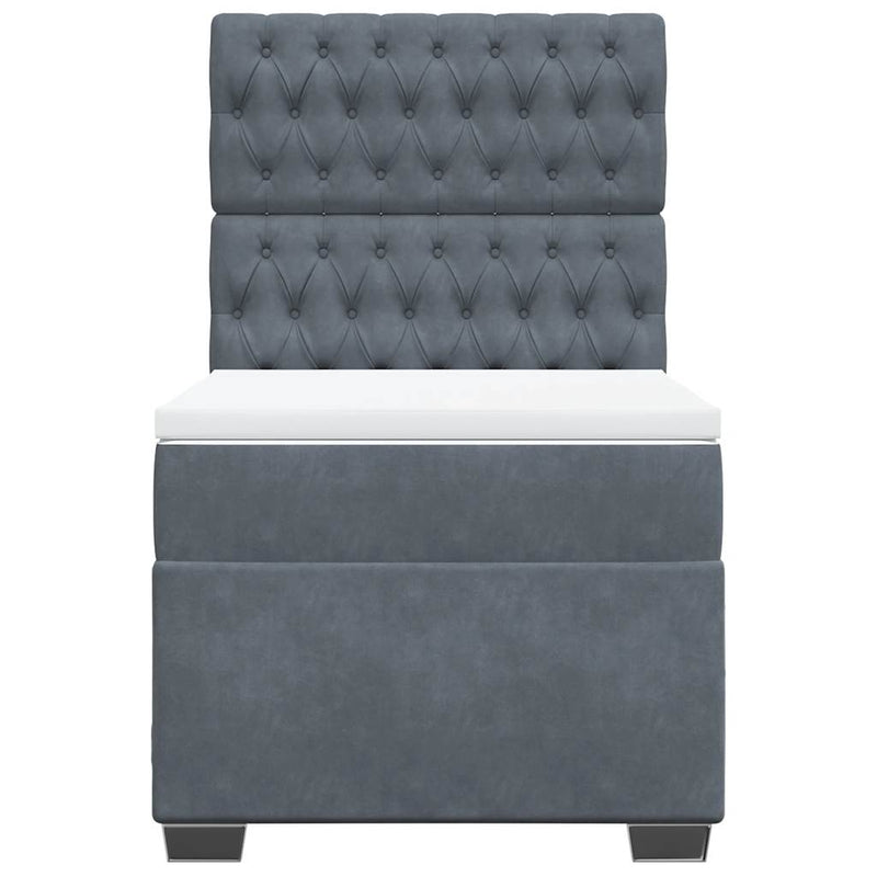 Box Spring Bed with Mattress Dark Grey King Single Velvet