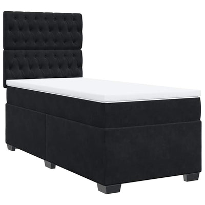 Box Spring Bed with Mattress Black King Single Velvet