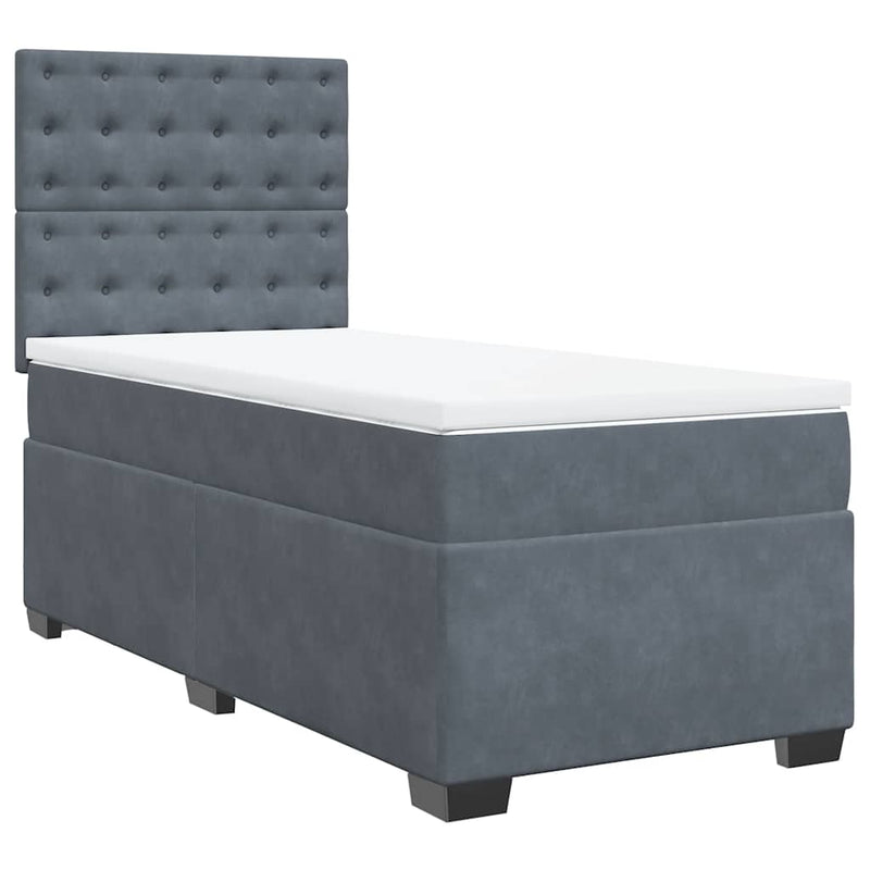 Box Spring Bed with Mattress Dark Grey King Single Velvet