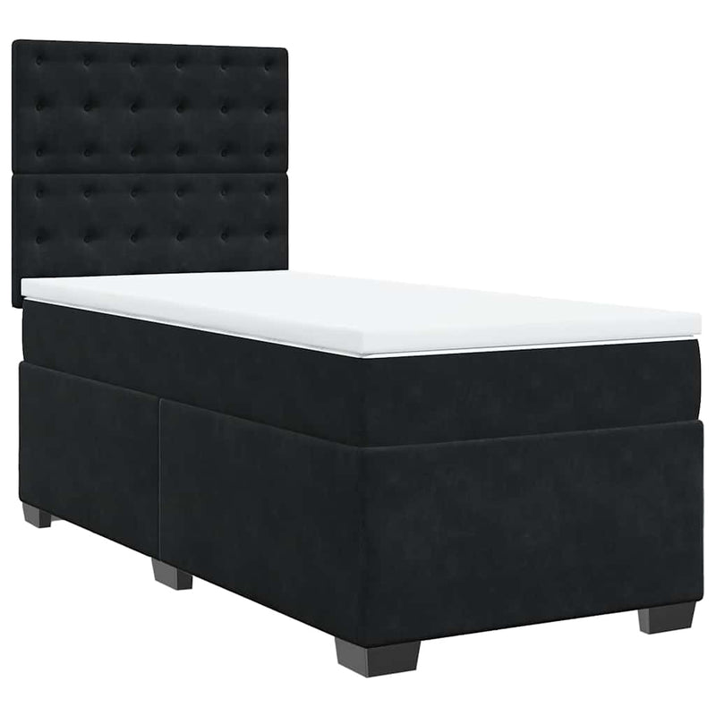 Box Spring Bed with Mattress Black King Single Velvet