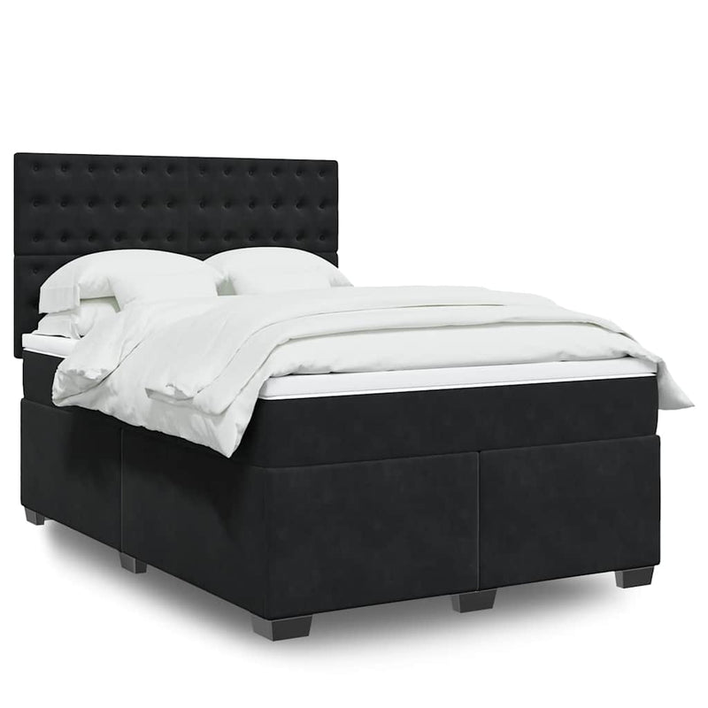 Box Spring Bed with Mattress Black Double Velvet